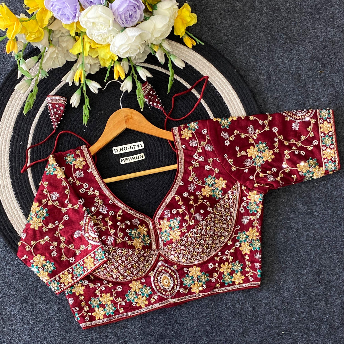 Italian Silk Bridal Blouse - Des- 6741 – Maroon – view 1
