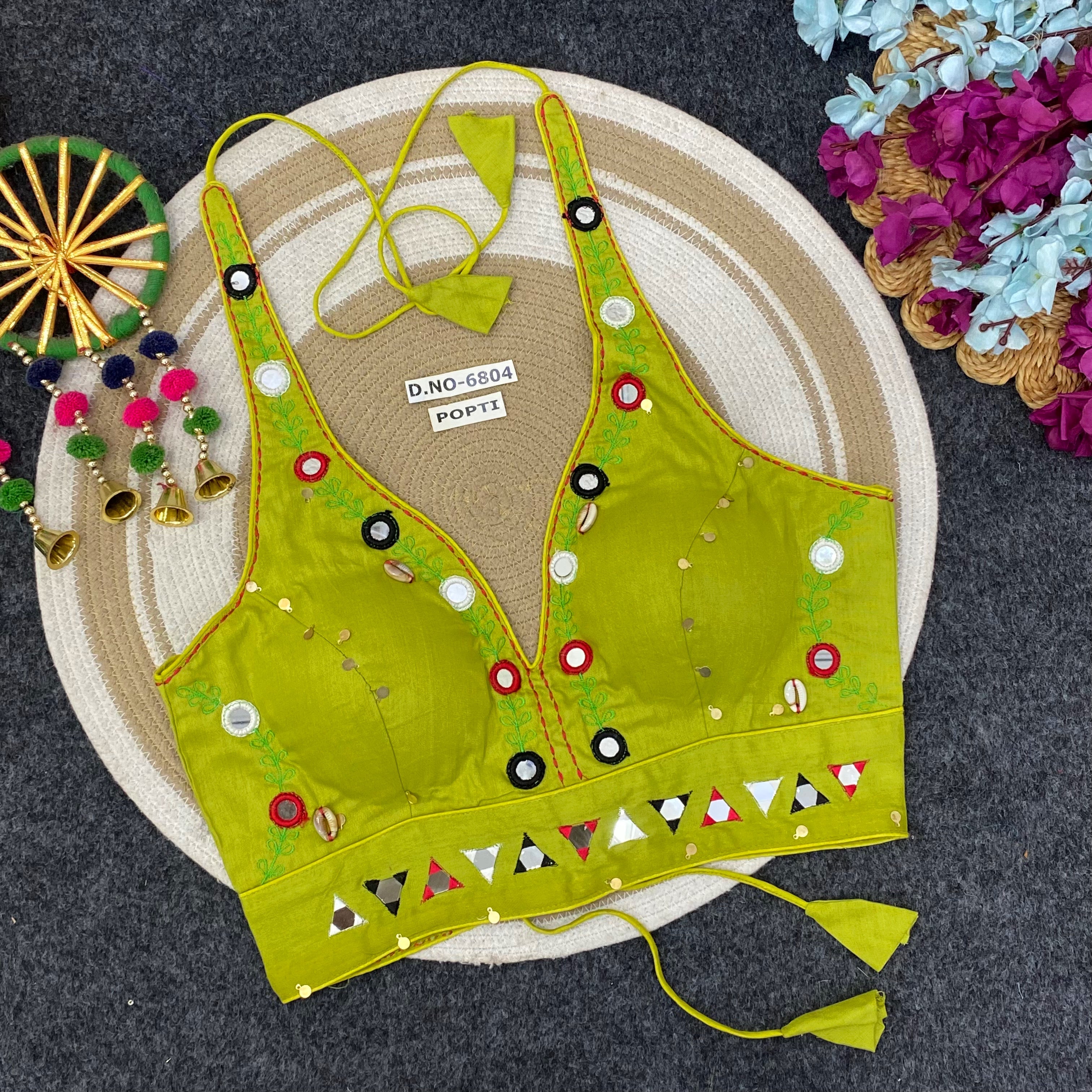 Navratri Mirror work Halter Neck Blouse - Des- 6804 – Green – view 7