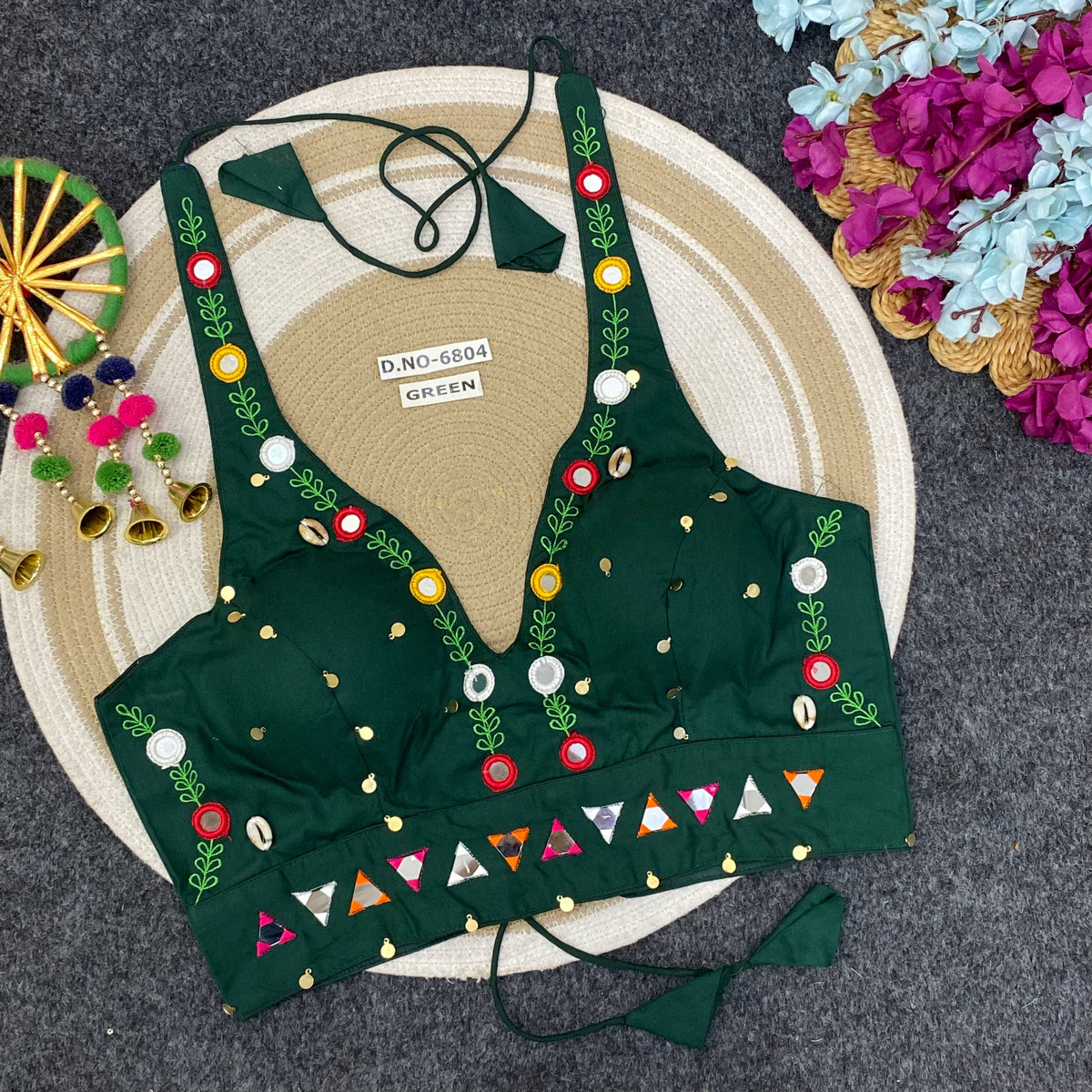 Navratri Mirror work Halter Neck Blouse - Des- 6804 – Mustard – view 8