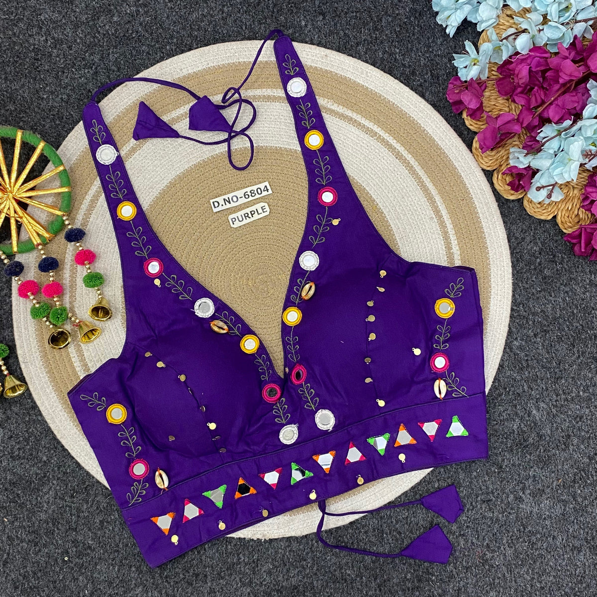 Navratri Mirror work Halter Neck Blouse - Des- 6804 – Blue – view 12
