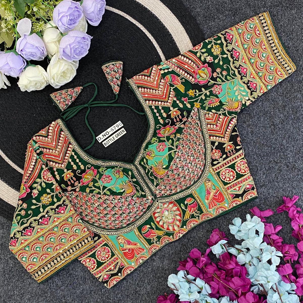 Navratri Viscose Crepe Position Print Blouse - Des- 6790 – Red – view 4
