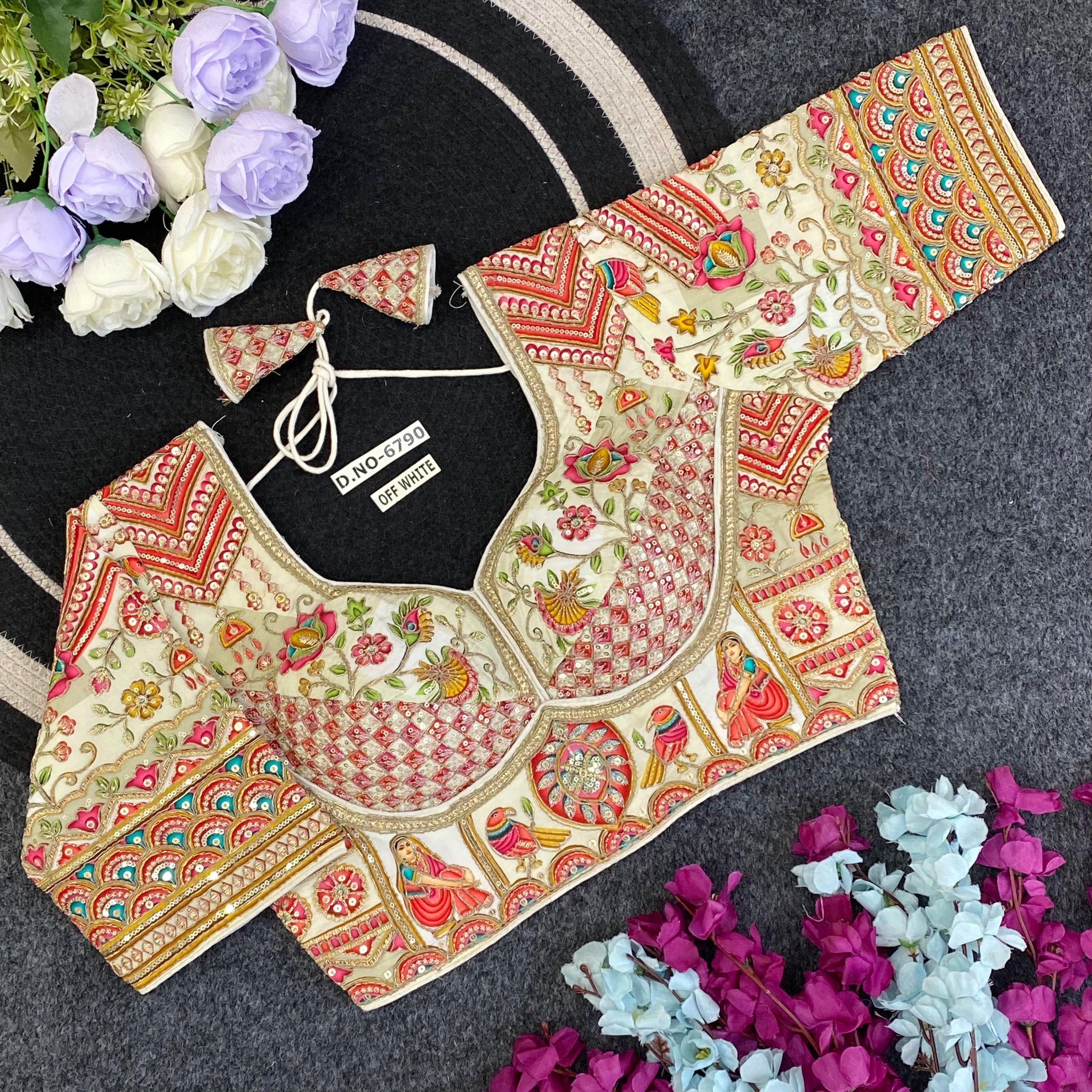 Navratri Viscose Crepe Position Print Blouse - Des- 6790 – Blue – view 6