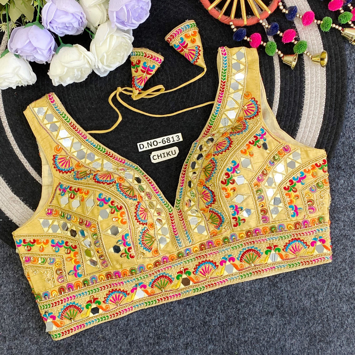 Navratri Mirror Work Convertible Sleeve Blouse - Des- 6813 – Dust Tone – view 7