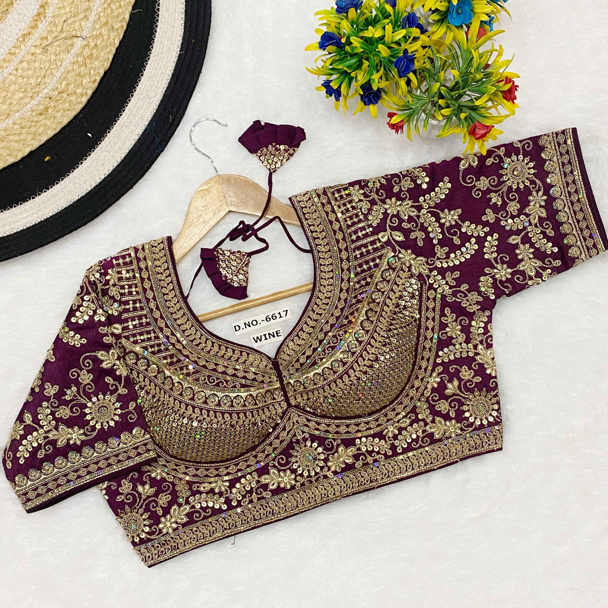Premium Italian Silk Bridal Blouse – Heavy Handwork & Sequin Work - Des- 6617 – Rani – view 6
