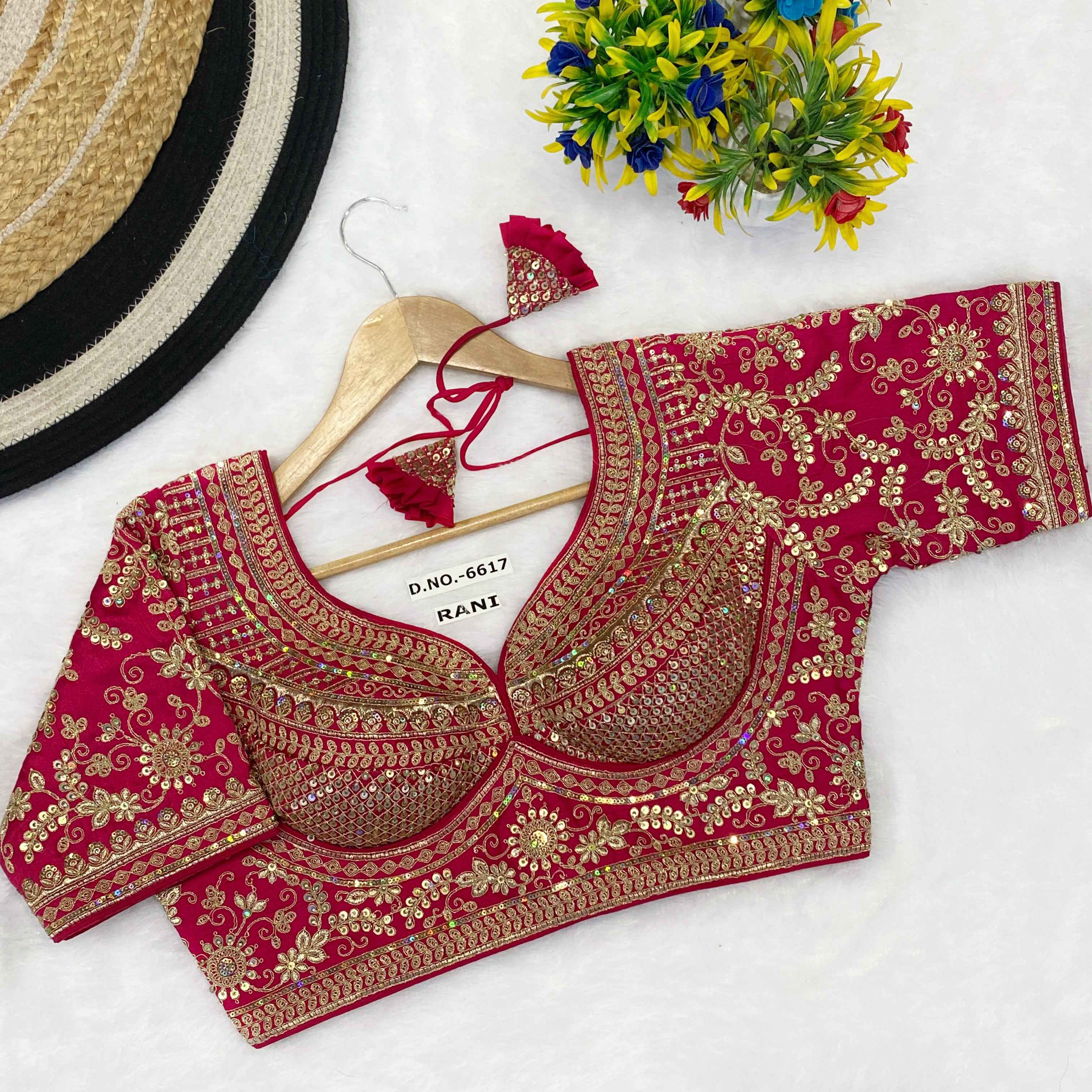 Premium Italian Silk Bridal Blouse – Heavy Handwork & Sequin Work - Des- 6617 – Red – view 4