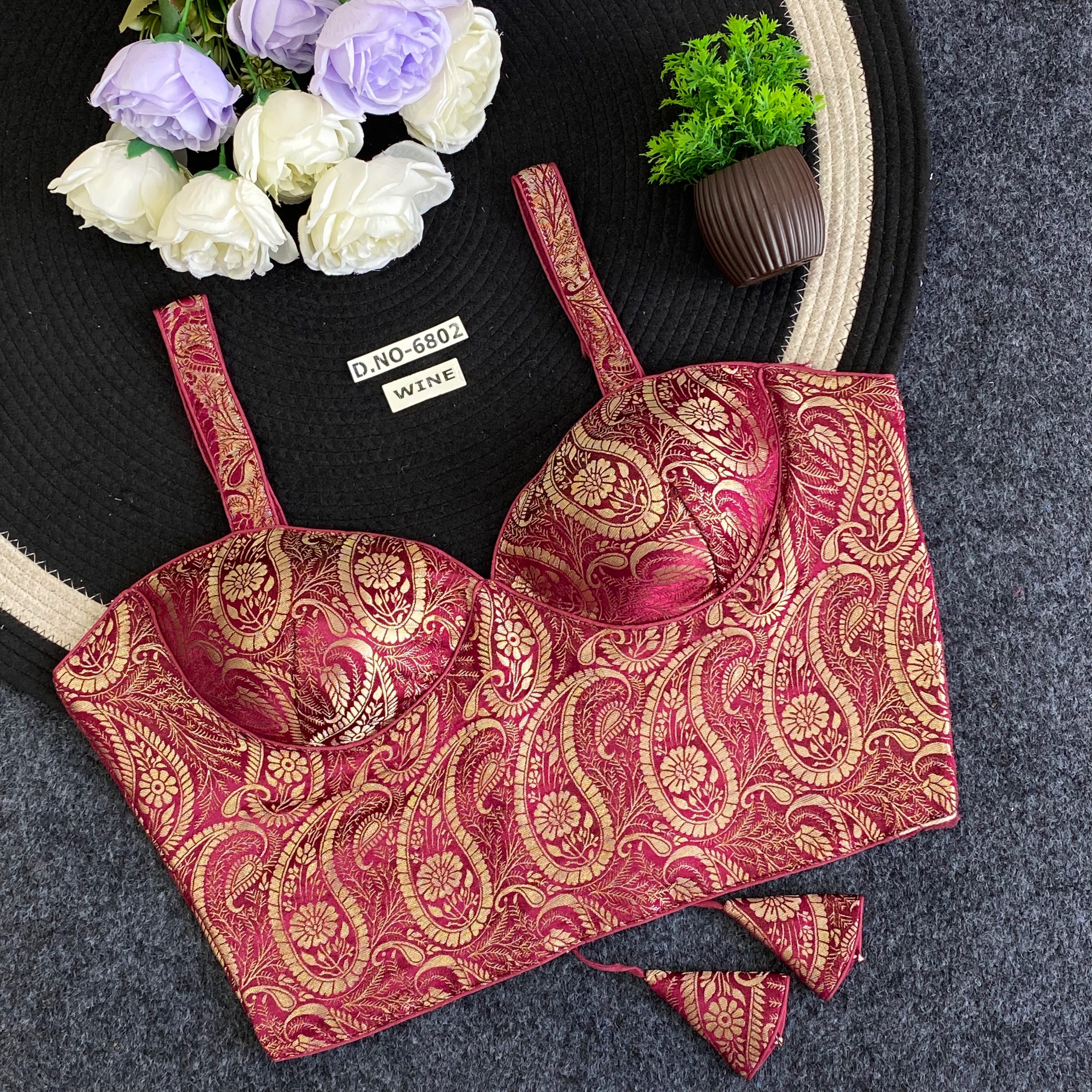Navratri Corset Spaghetti Banarasi Blouse - Des- 6802 – Rani – view 8
