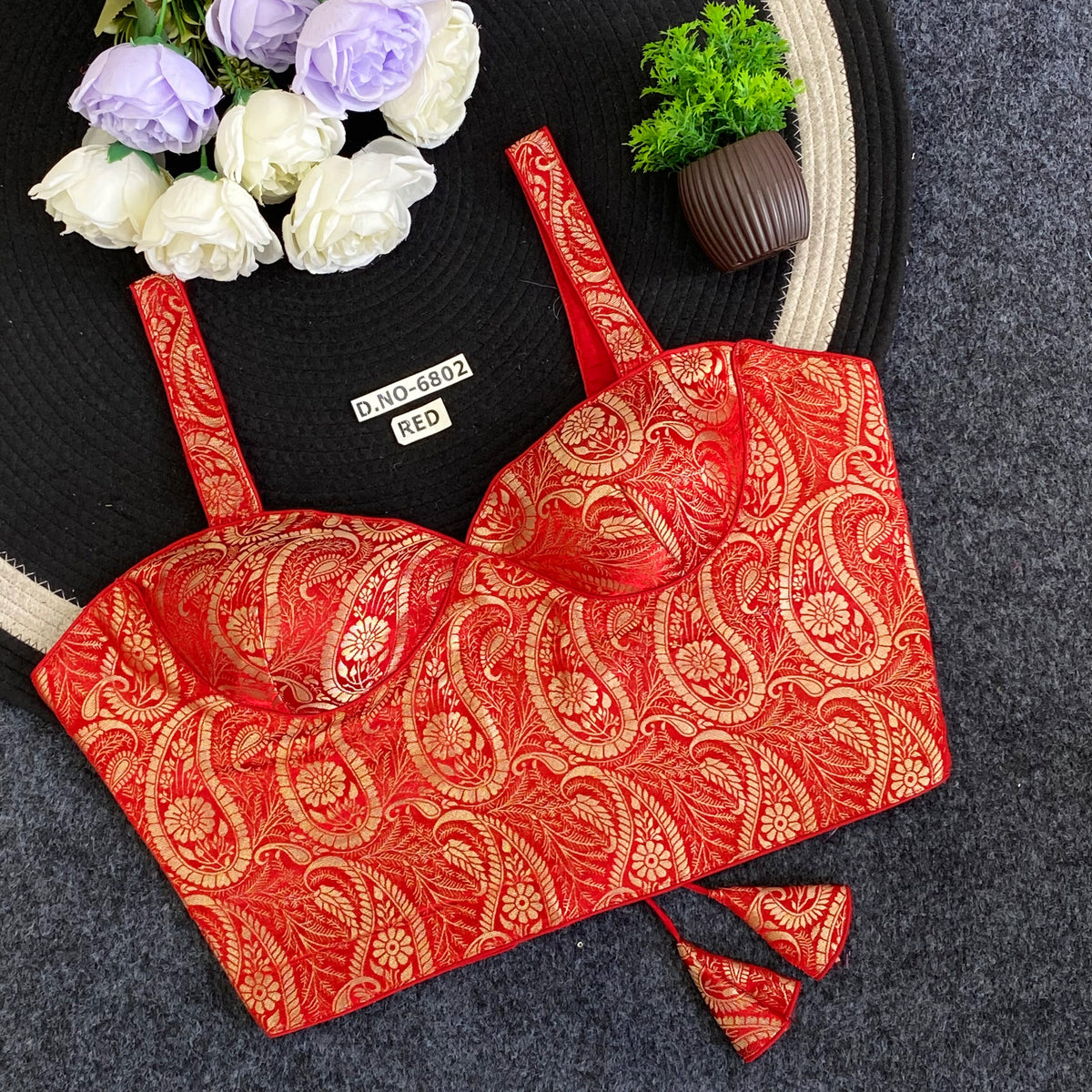 Navratri Corset Spaghetti Banarasi Blouse - Des- 6802 – Firoji – view 10
