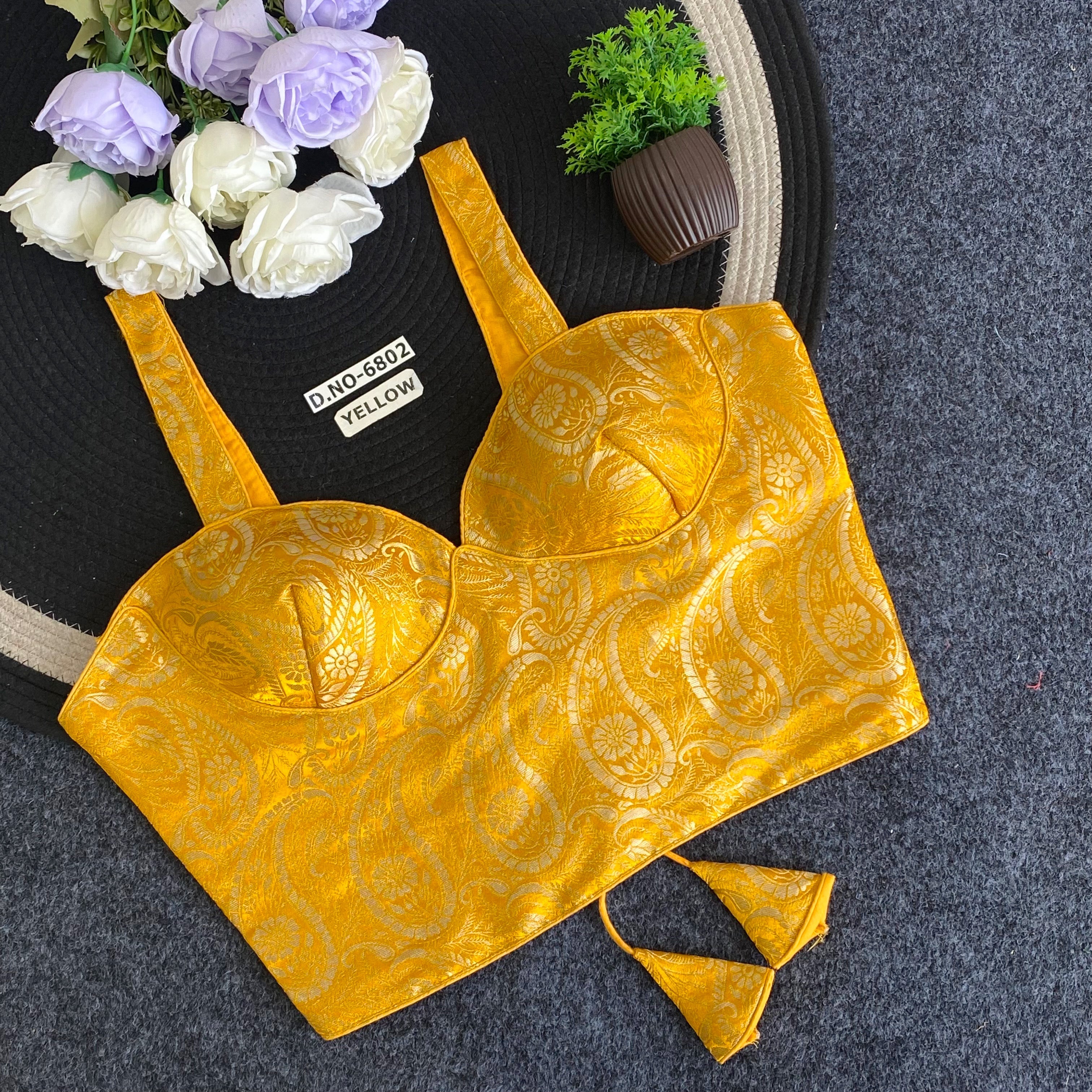 Navratri Corset Spaghetti Banarasi Blouse - Des- 6802 – Green – view 12
