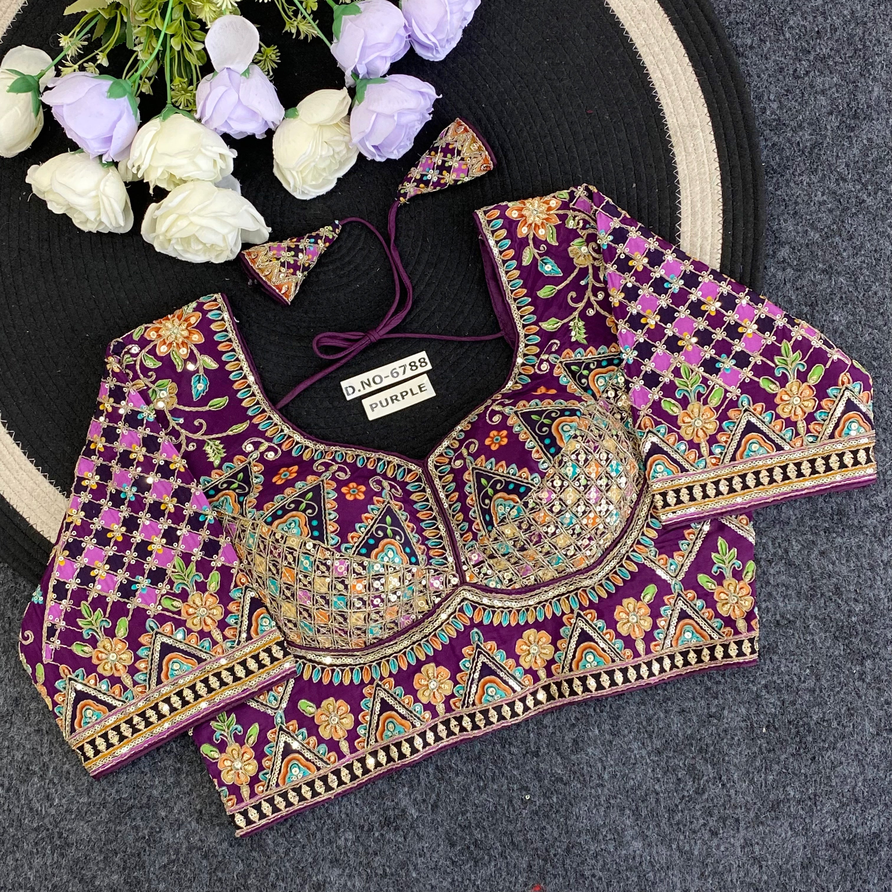 Viscose Crepe Position Print Navratri Blouse - Des- 6788 – Yellow – view 5