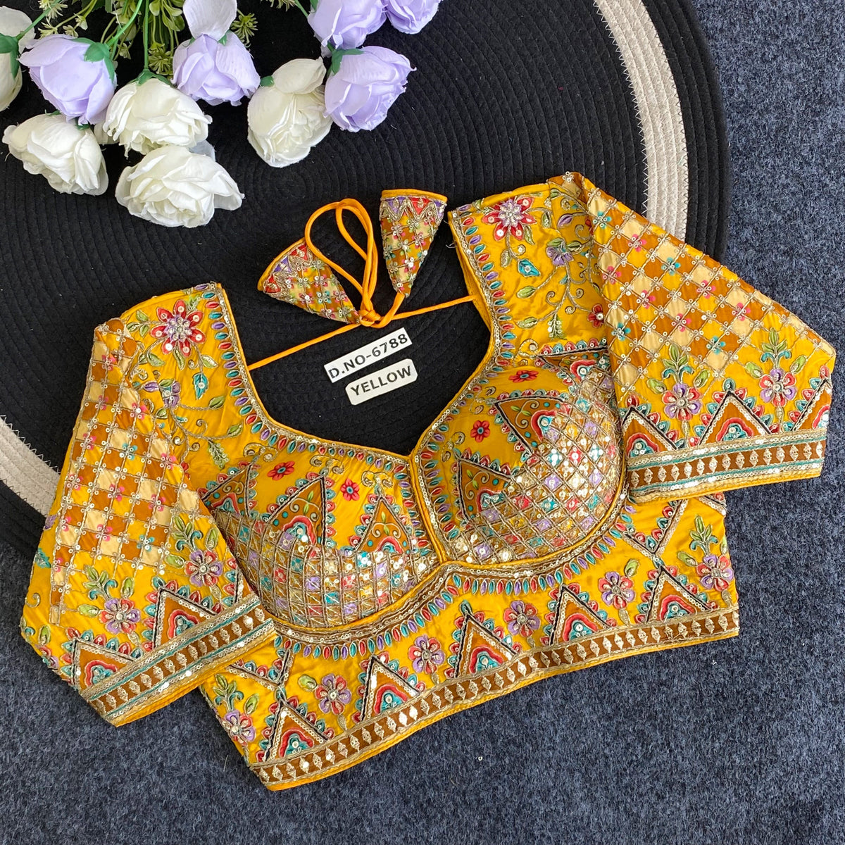 Viscose Crepe Position Print Navratri Blouse - Des- 6788 – Off White – view 6