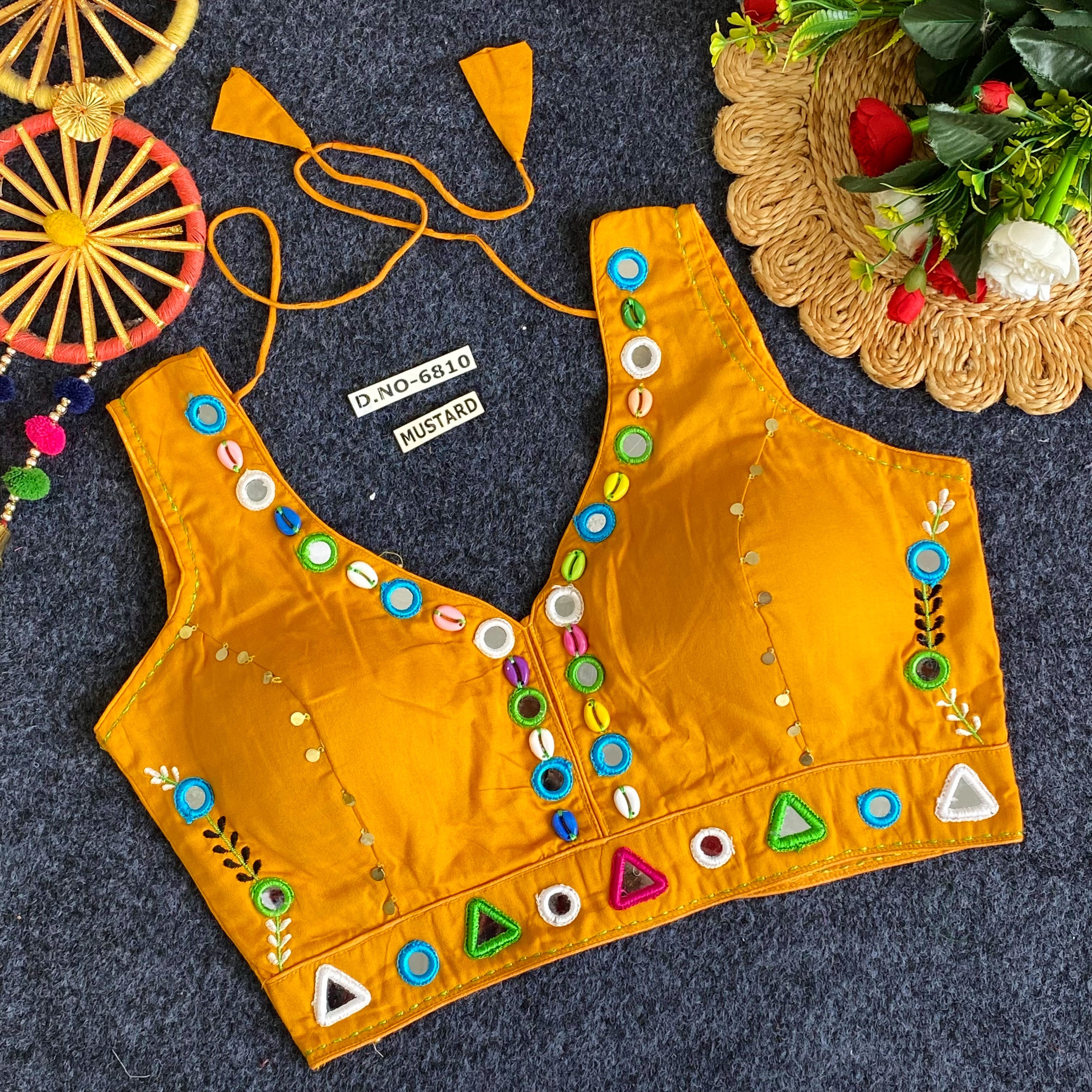 Navratri Rayon Mirror & Cowrie Work Blouse - Des- 6810 – Black – view 5