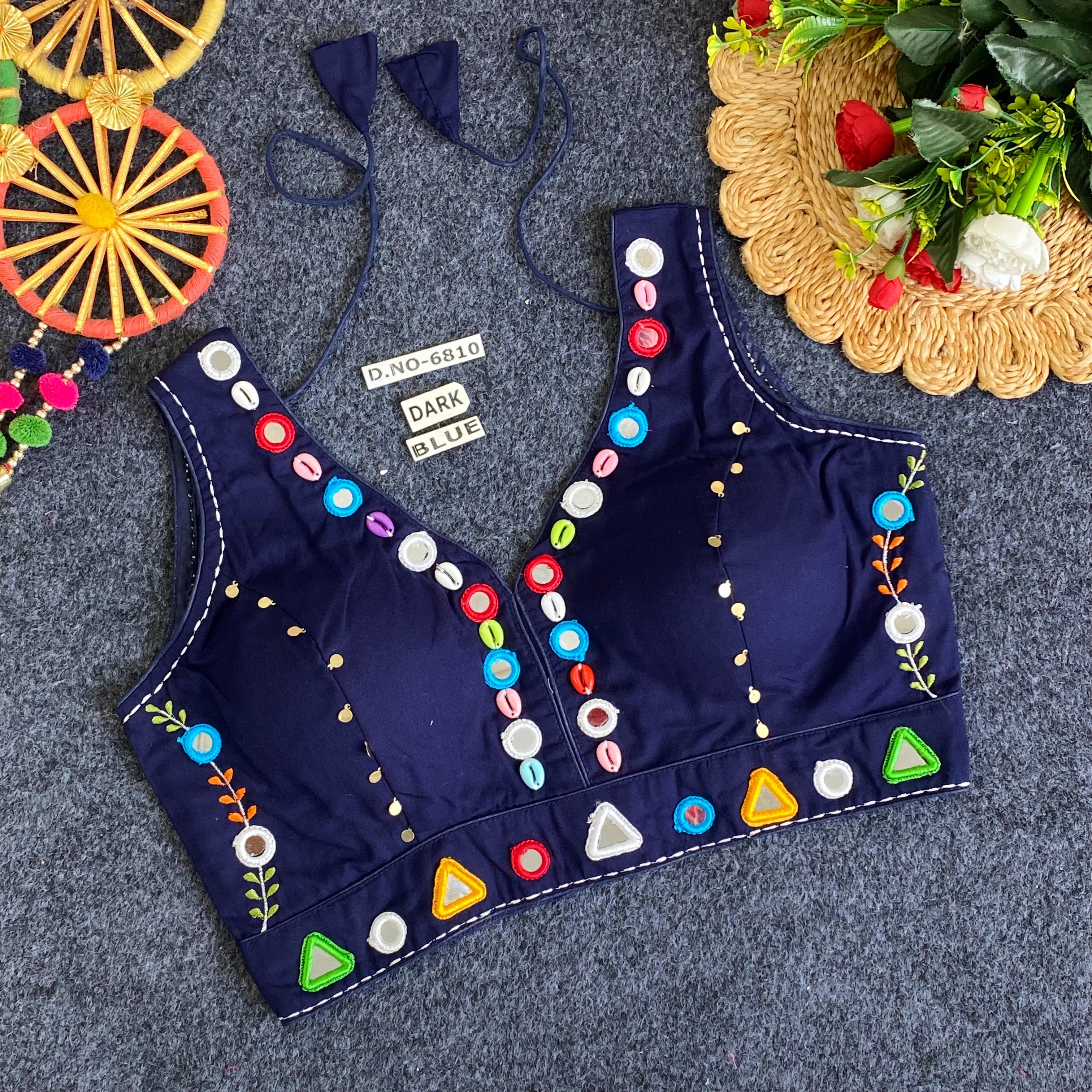 Navratri Rayon Mirror & Cowrie Work Blouse - Des- 6810 – Mustard – view 3
