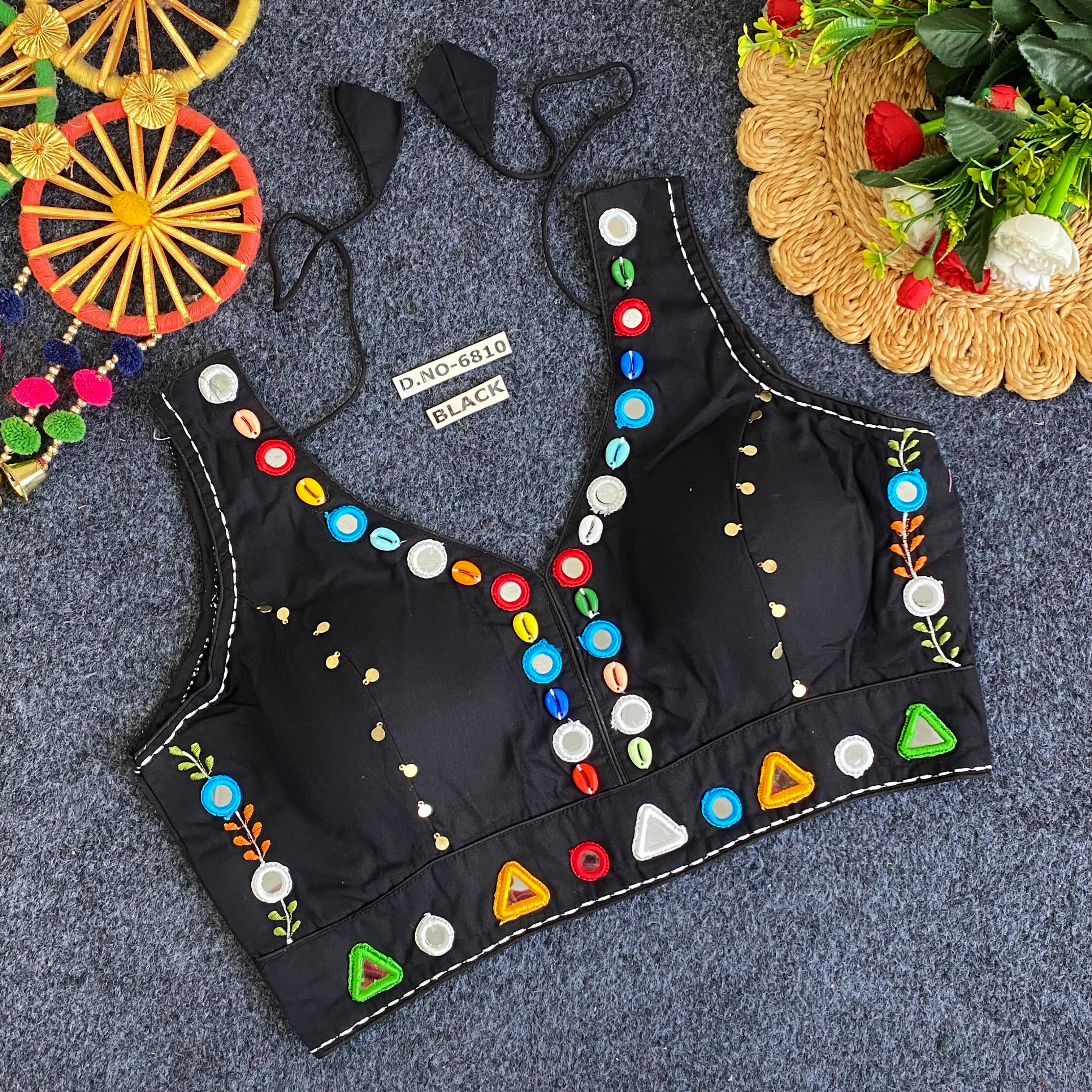 Navratri Rayon Mirror & Cowrie Work Blouse - Des- 6810 – Popti – view 7