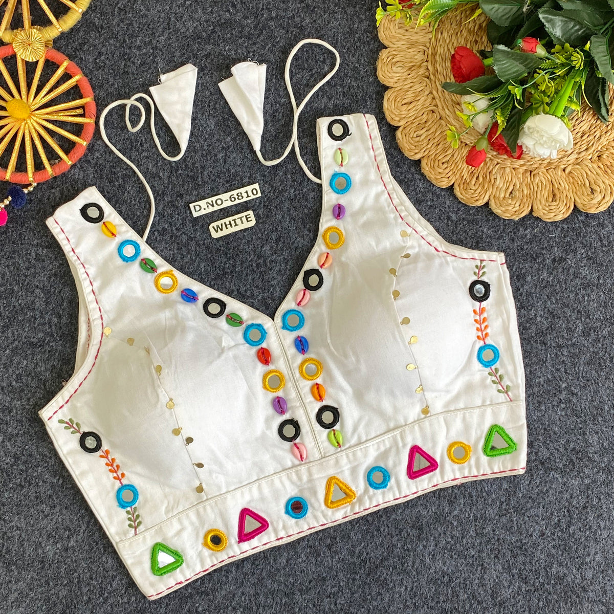 Navratri Rayon Mirror & Cowrie Work Blouse - Des- 6810 – Rani – view 11