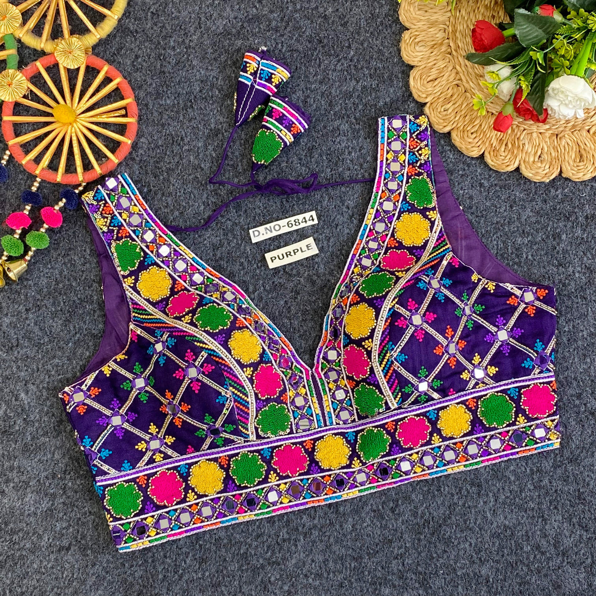 Navratri Special Mirror Handwork Blouse - Des- 6844 – White – view 1