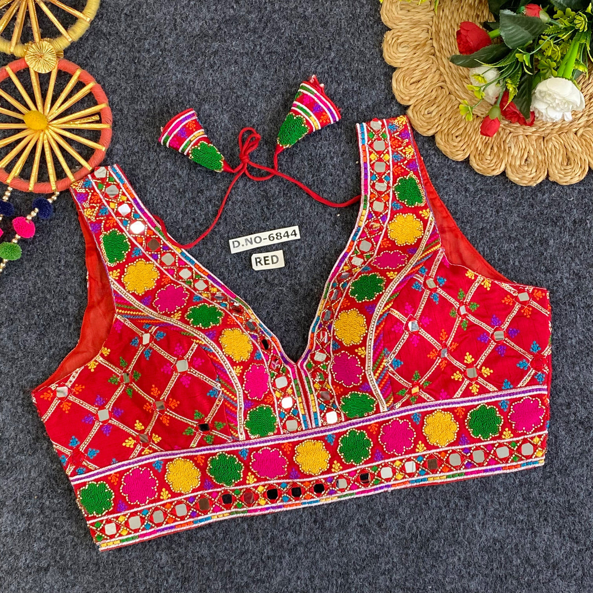 Navratri Special Mirror Handwork Blouse - Des- 6844 – Wine – view 5