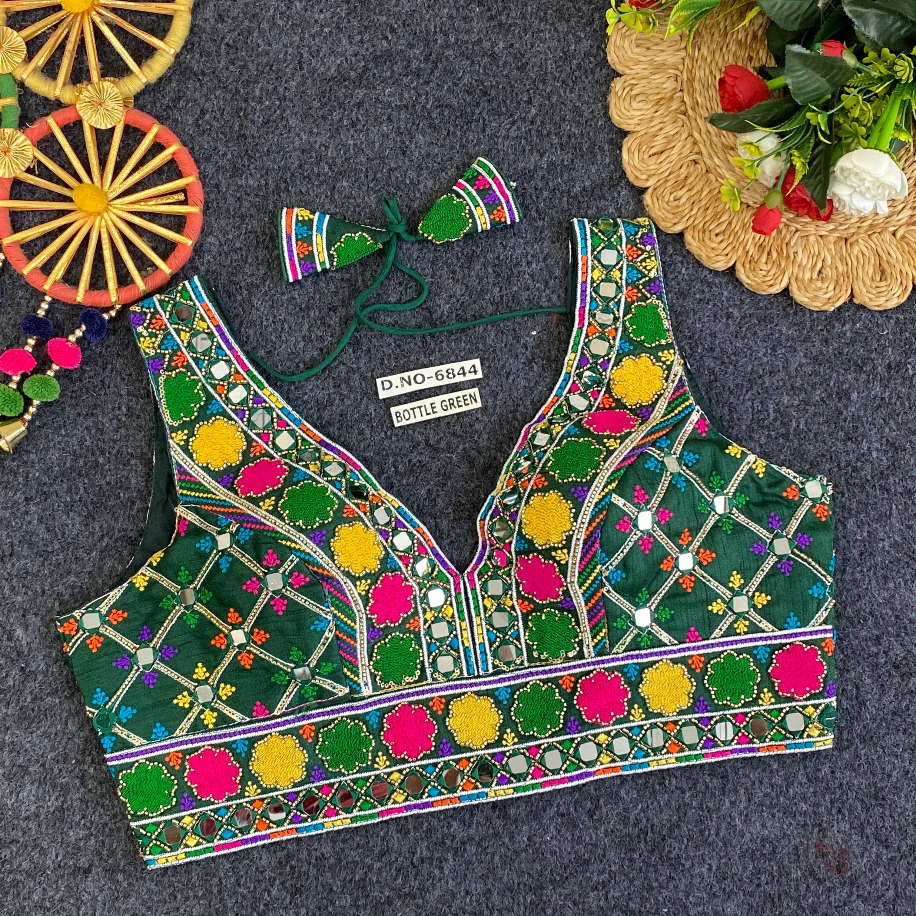 Navratri Special Mirror Handwork Blouse - Des- 6844 – Green – view 10