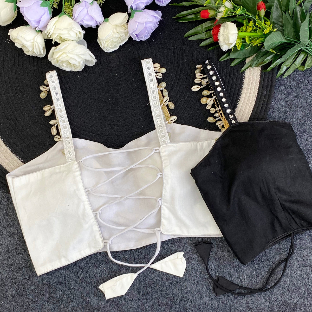 Navratri Corset Spaghetti Rayon Blouse - Des- 6427 – Black – view 2