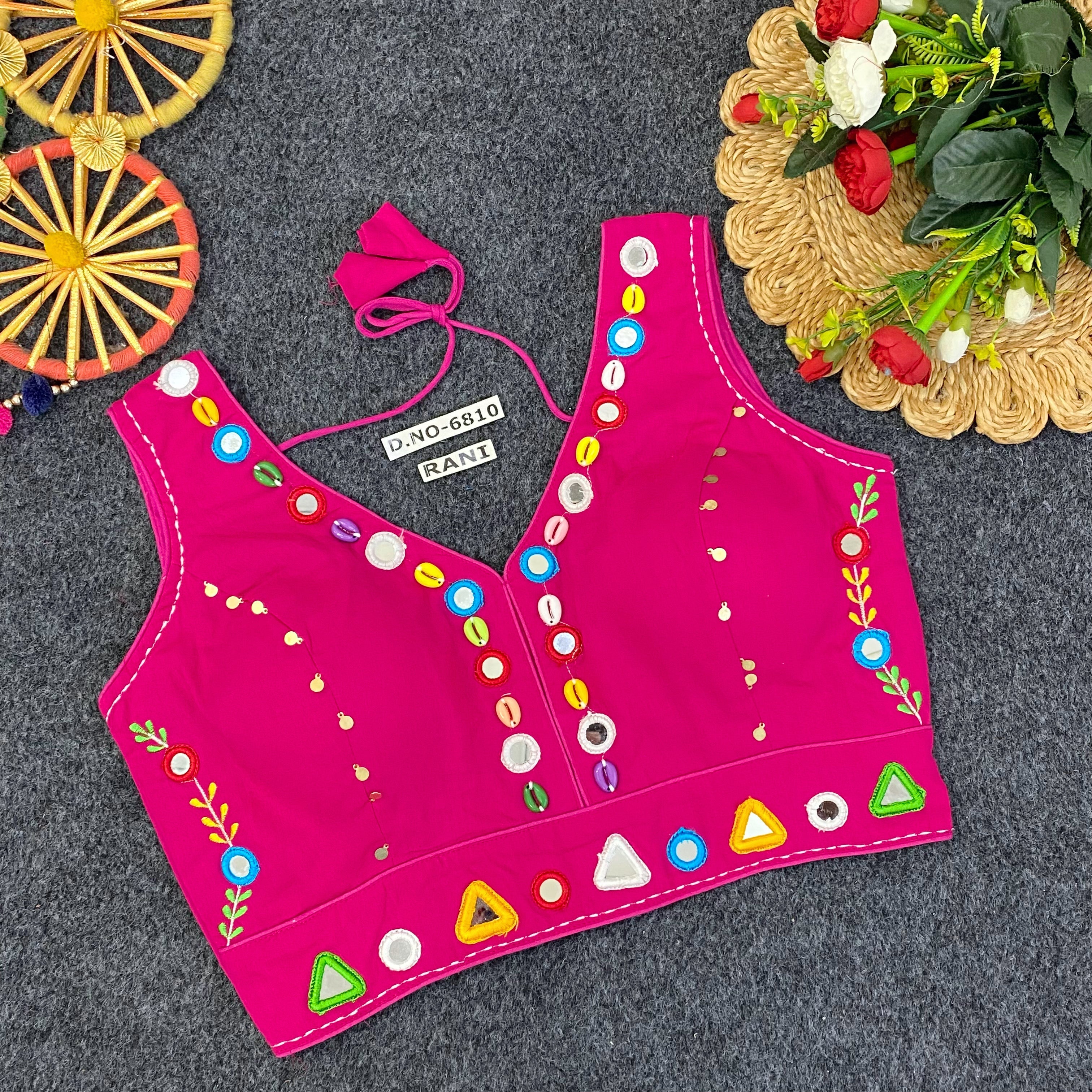 Navratri Rayon Mirror & Cowrie Work Blouse - Des- 6810 – Dark Blue – view 12