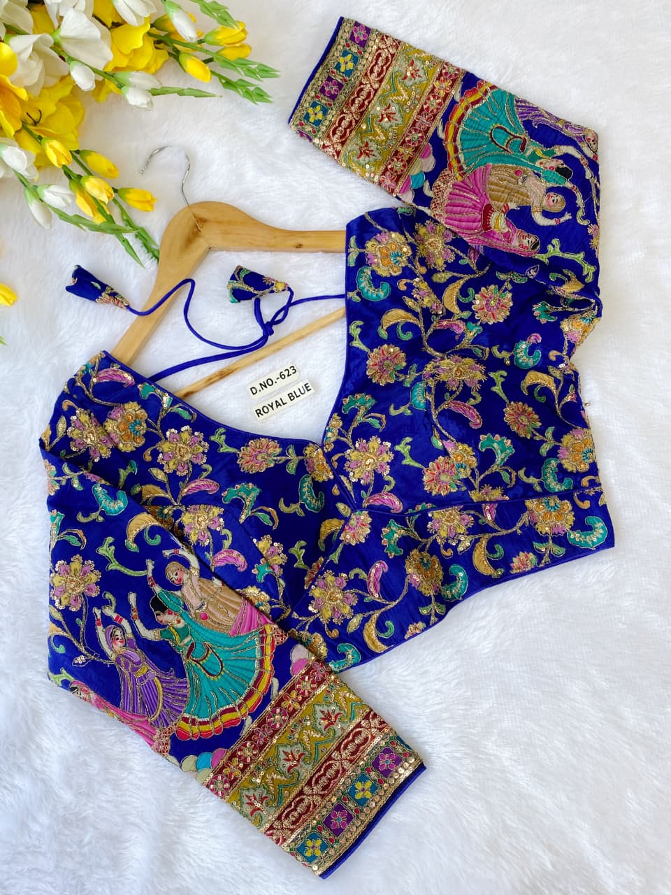 Viscose Crepe Position Print Embroidered Blouse - Des- 623 – Orange – view 7