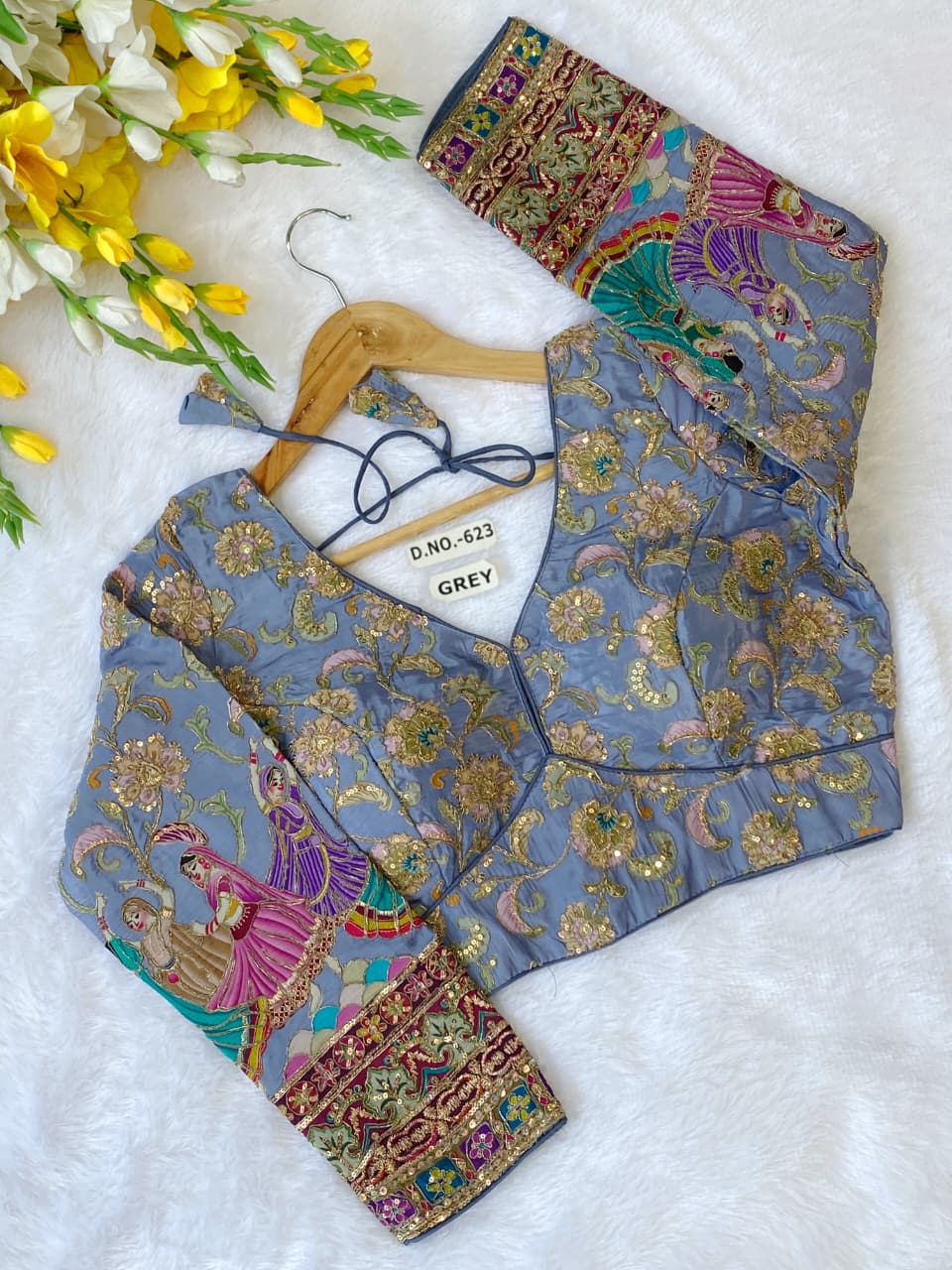 Viscose Crepe Position Print Embroidered Blouse - Des- 623 – Firoji – view 12