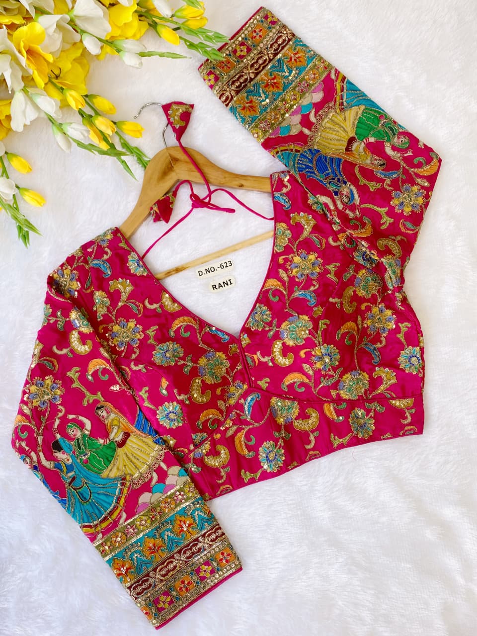 Viscose Crepe Position Print Embroidered Blouse - Des- 623 – Off White – view 9