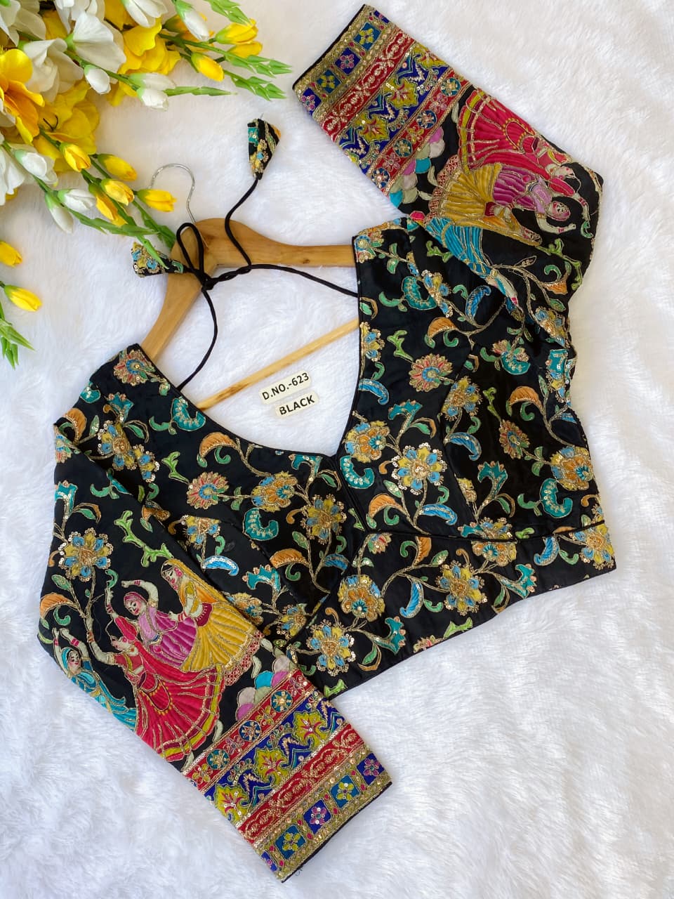 Viscose Crepe Position Print Embroidered Blouse - Des- 623 – Rani – view 10