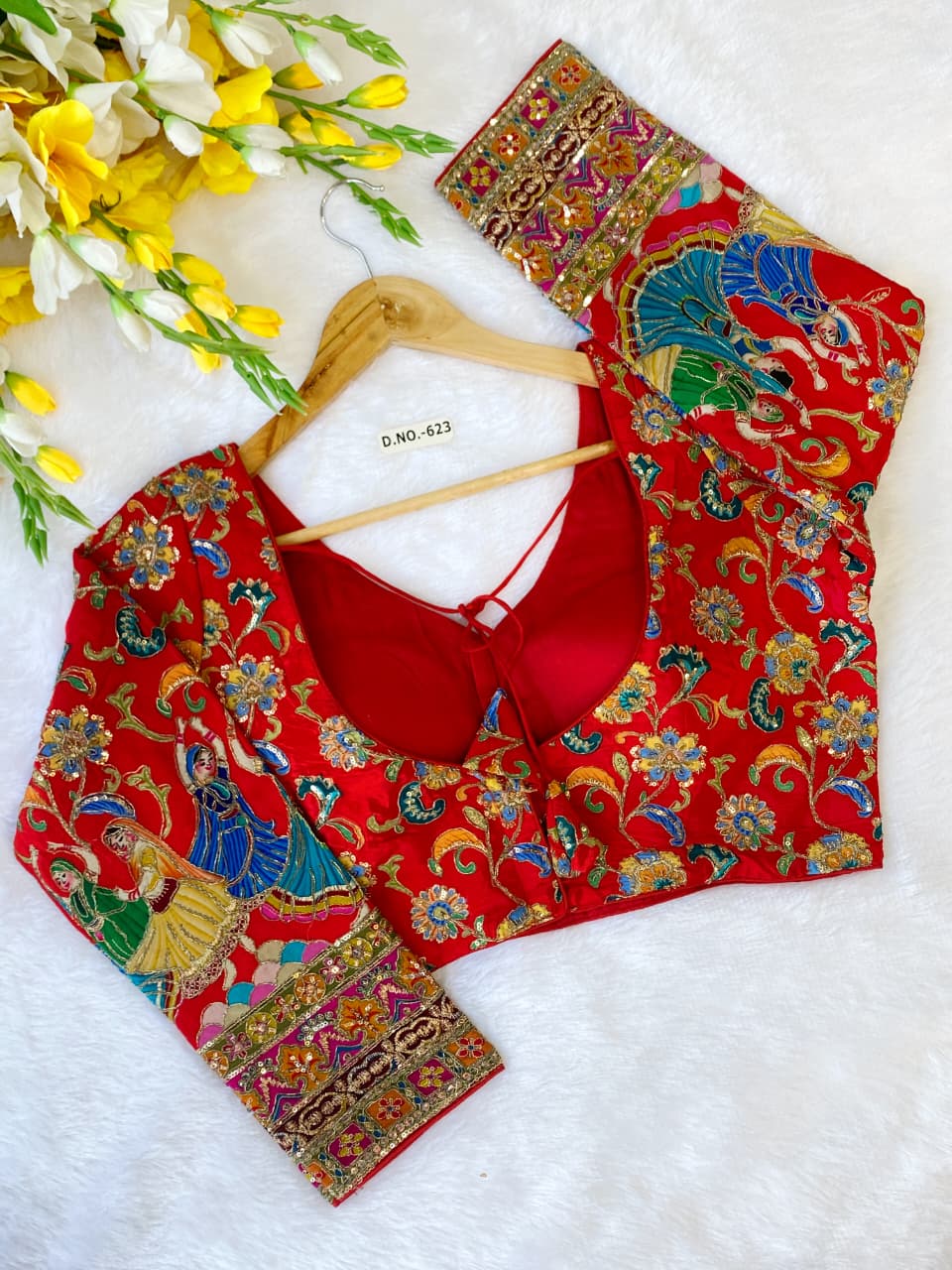 Viscose Crepe Position Print Embroidered Blouse - Des- 623 – Mud Sand – view 6
