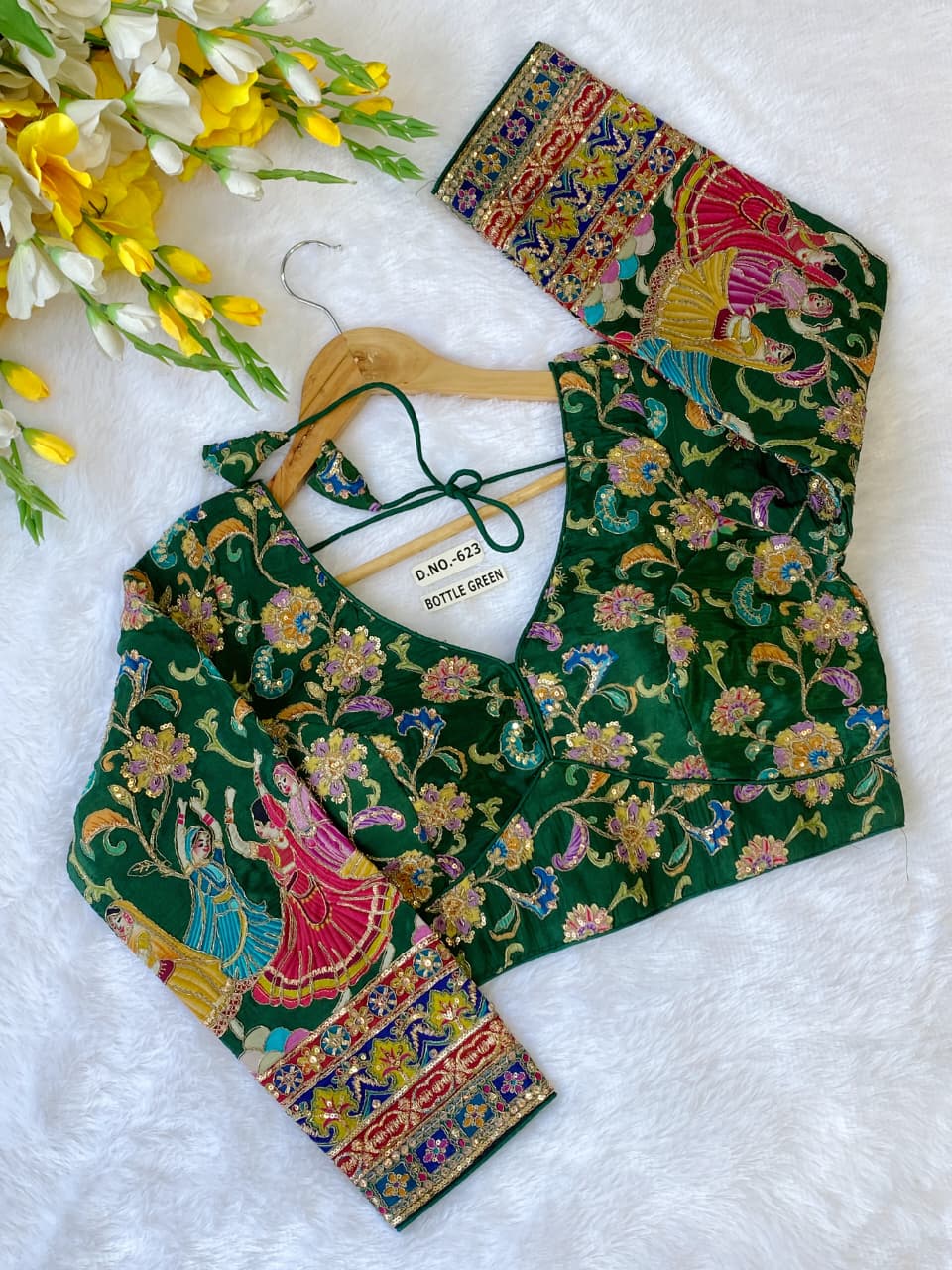 Viscose Crepe Position Print Embroidered Blouse - Des- 623 – Grey – view 5