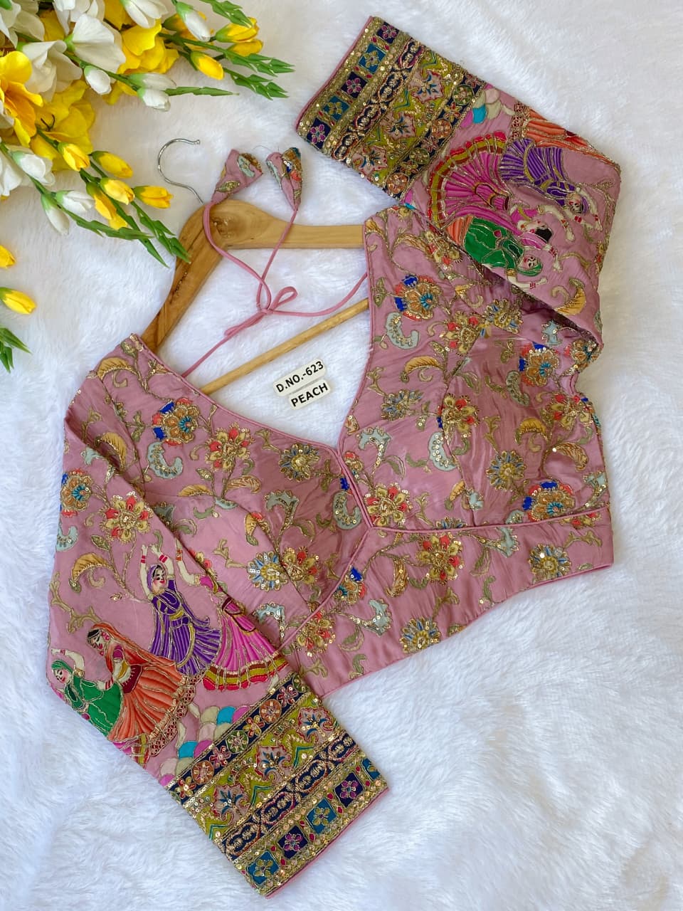 Viscose Crepe Position Print Embroidered Blouse - Des- 623 – Purple – view 14