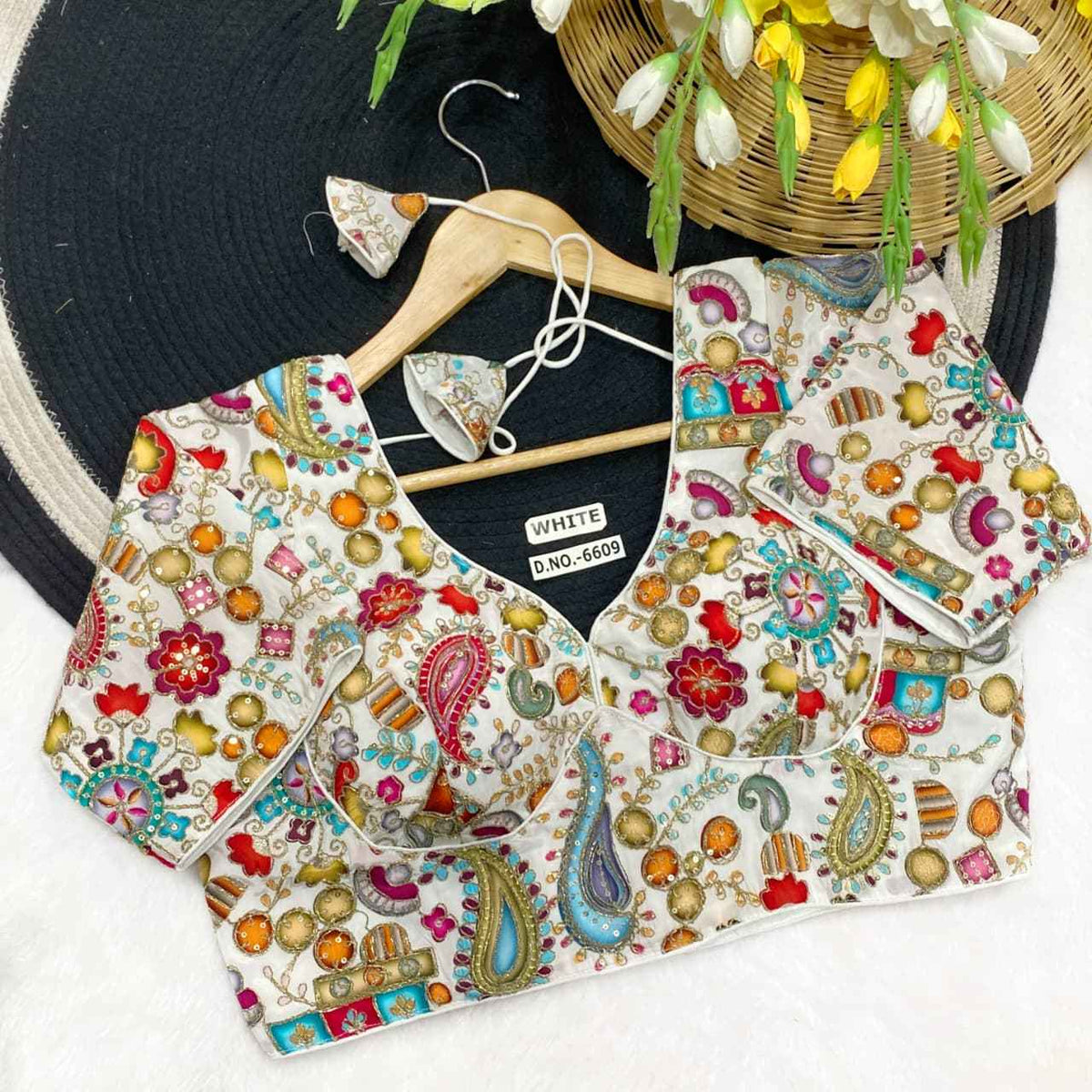 Viscose Crepe Position Print Party Blouse - Des- 6609 – Mustard – view 3