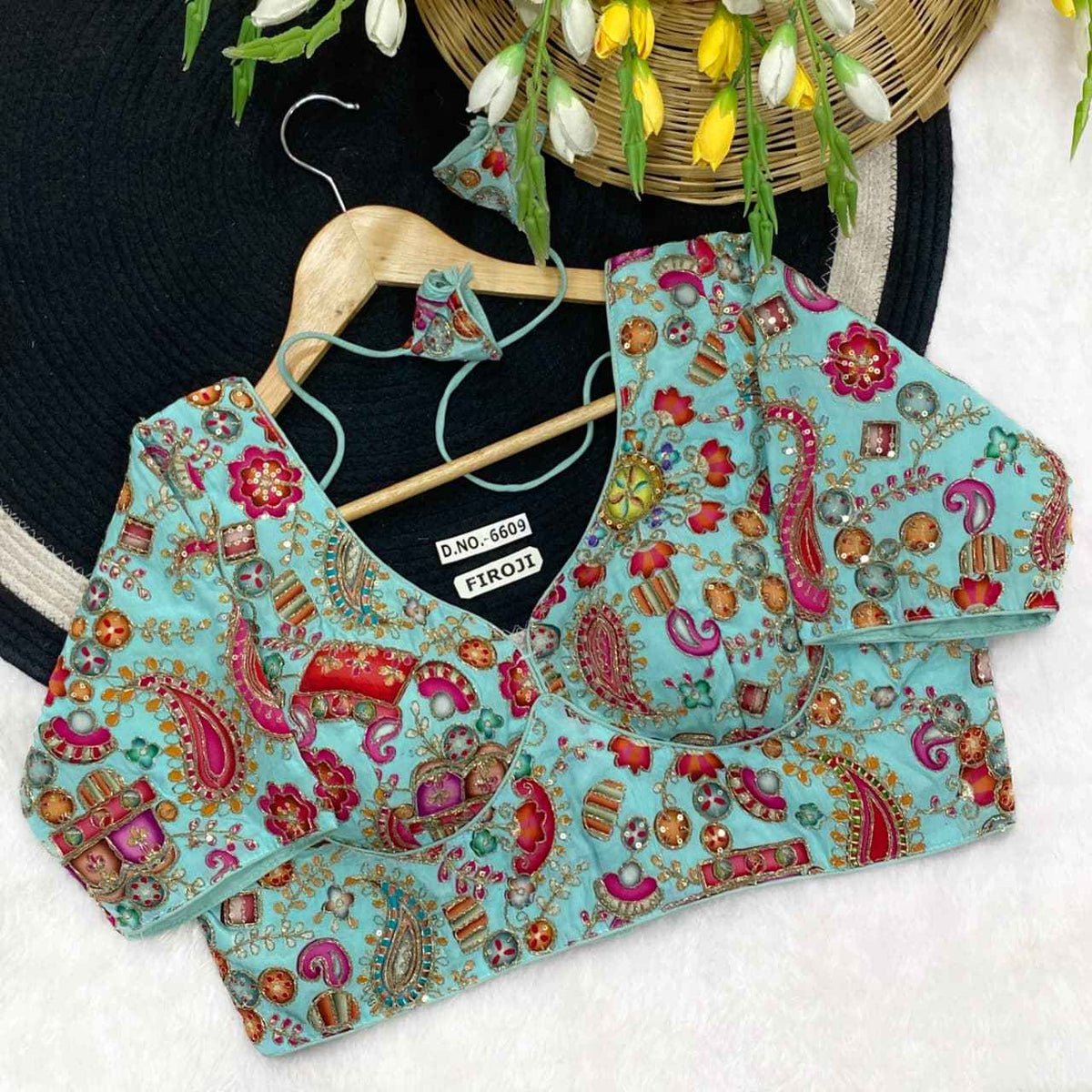 Viscose Crepe Position Print Party Blouse - Des- 6609 – Grey – view 6
