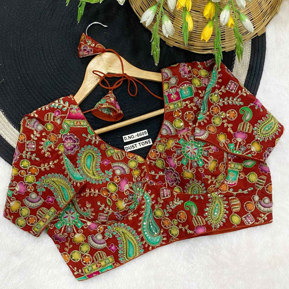 Viscose Crepe Position Print Party Blouse - Des- 6609 – Black – view 5