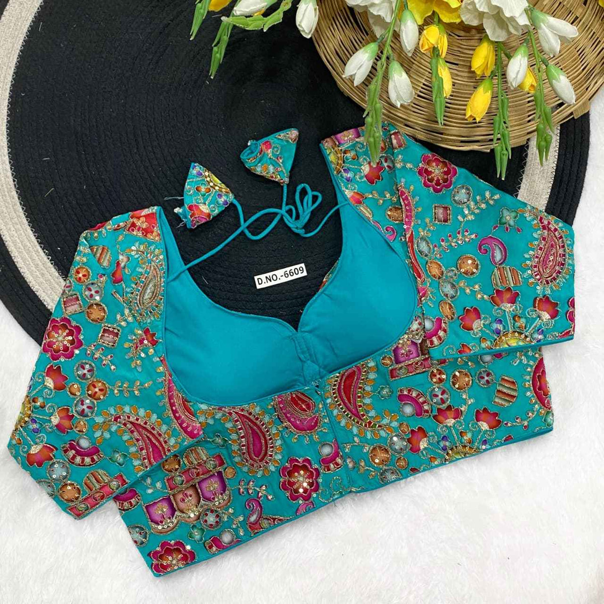 Viscose Crepe Position Print Party Blouse - Des- 6609 – Mehndi – view 7