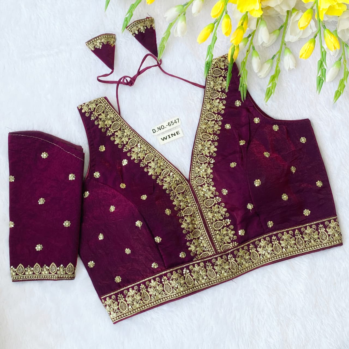 Silk Embroidered Designer Blouse - Des- 6547 – Green – view 8