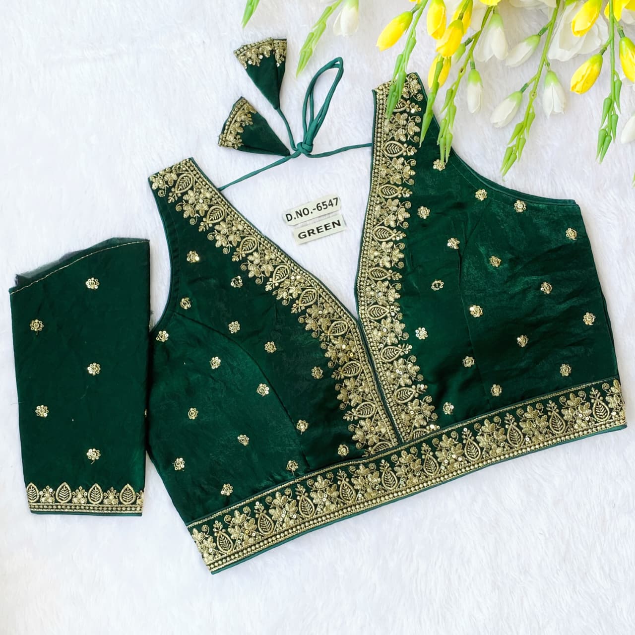 Silk Embroidered Designer Blouse - Des- 6547 – Black – view 2