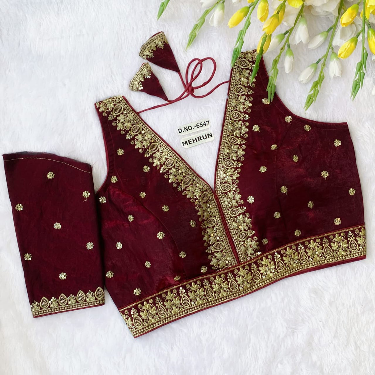 Silk Embroidered Designer Blouse - Des- 6547 – Maroon – view 4