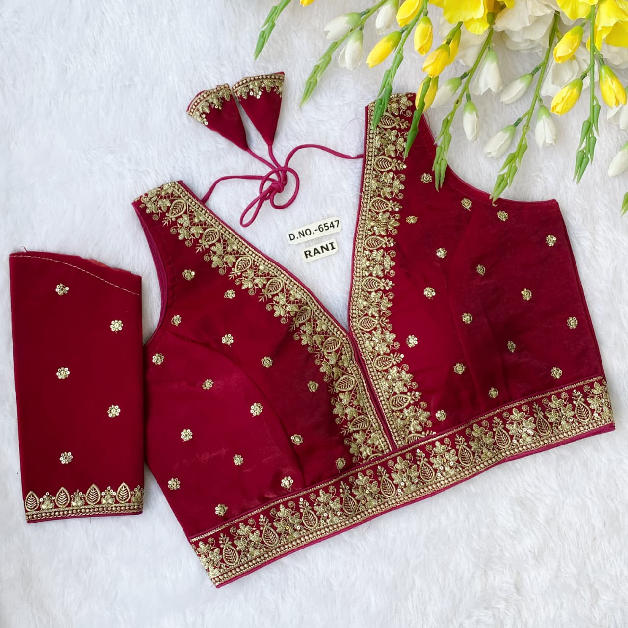 Silk Embroidered Designer Blouse - Des- 6547 – Red – view 7