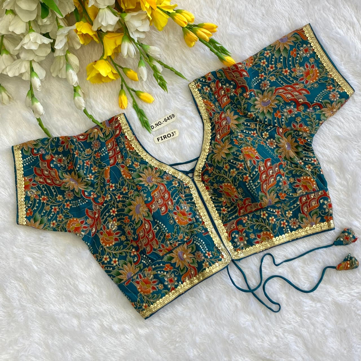 Viscose Crepe Position Print Blouse - Des- 6459 – Peacock – view 5