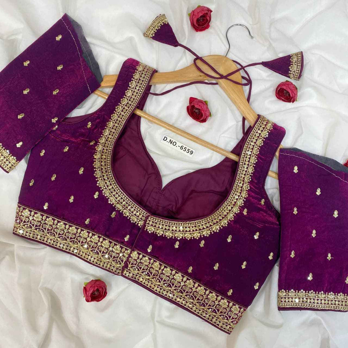 Fendy Silk Embroidered Blouse - Des- 6559 – Maroon – view 3