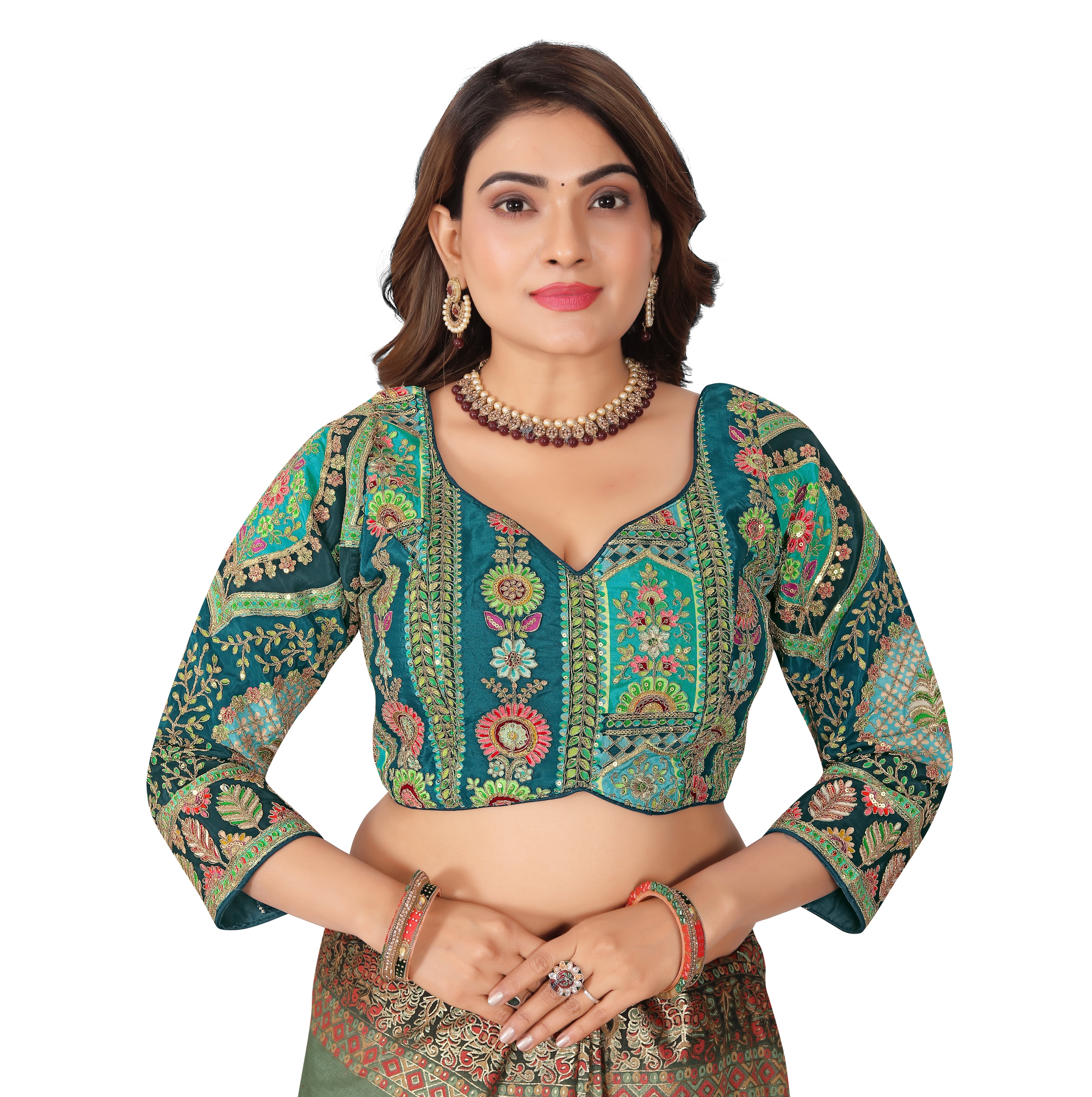 Viscose Crepe Position Printed Blouse | Coding & Sequin Work Sweetheart Neck Designer Blouse - Des- 6319 – Dust Morpich – view 8