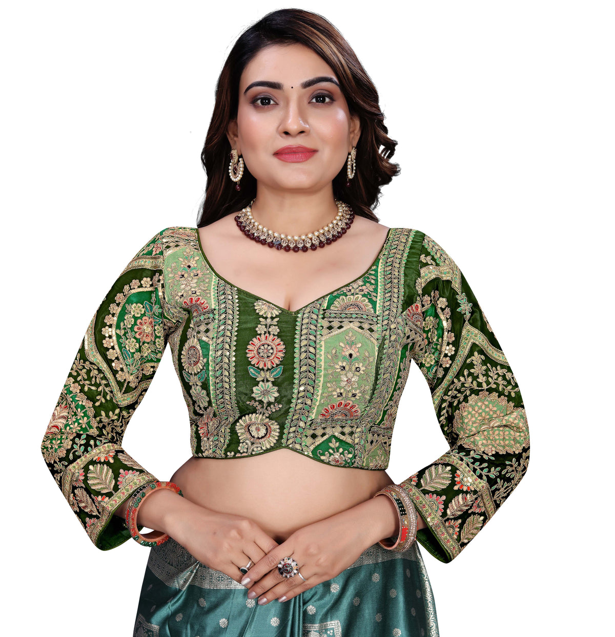 Viscose Crepe Position Printed Blouse | Coding & Sequin Work Sweetheart Neck Designer Blouse - Des- 6319 – Purple – view 12
