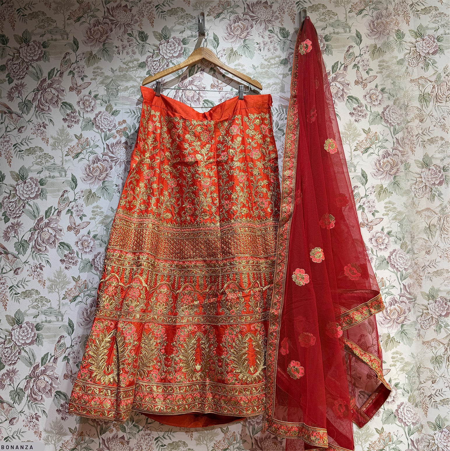 The Saubhagya Edit: Orange Heritage Lehenga Ensemble I – Orange – view 2