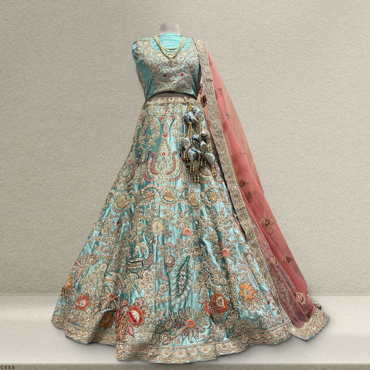 The Banaras Loom Edit: Blue Heritage Lehenga Ensemble IV – Blue – view 1