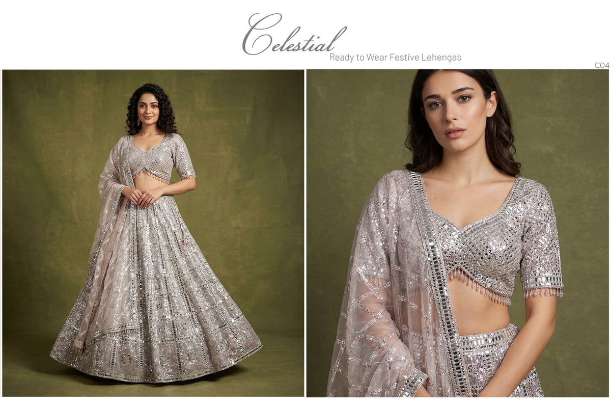 The Udaipur Royal Edit: Peach & Lavender Heritage Lehenga Ensemble IV – Lavender and Peach – view 3