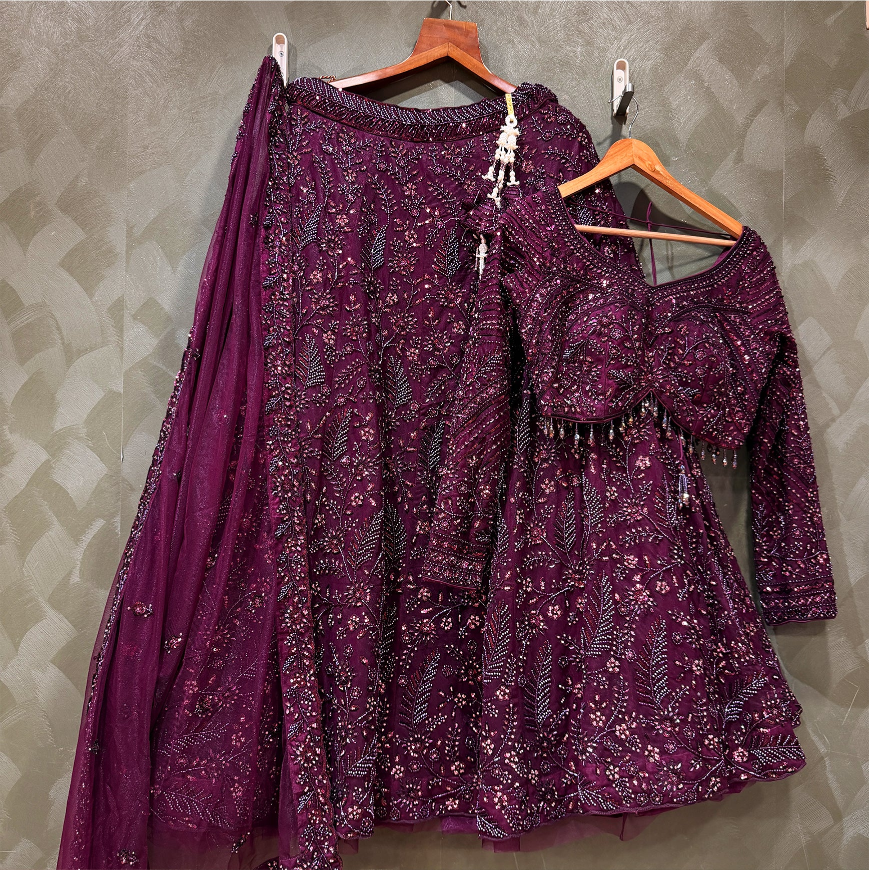 The Mangalam Edit: Wine Heritage Lehenga Ensemble I – Wine – view 1