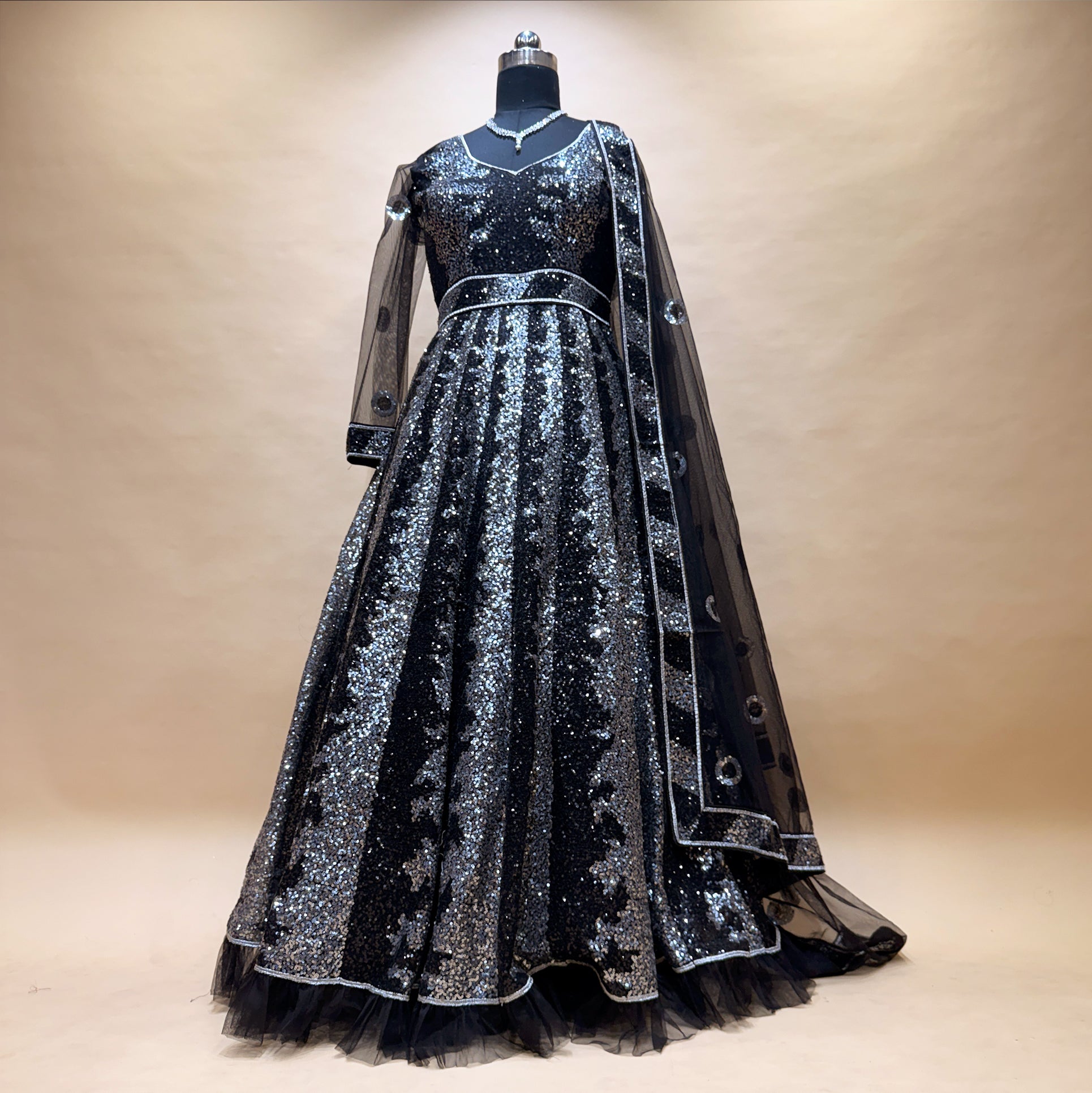 The Ananda Collection: Black Heritage Lehenga Ensemble III – Black – view 1
