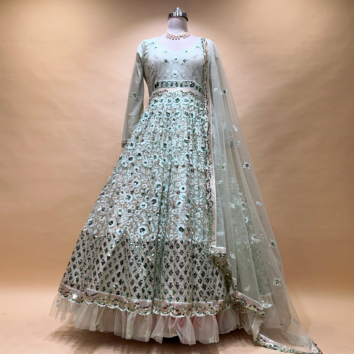 The Amber Fort Collection: Green Heritage Lehenga Ensemble IV – Green – view 1