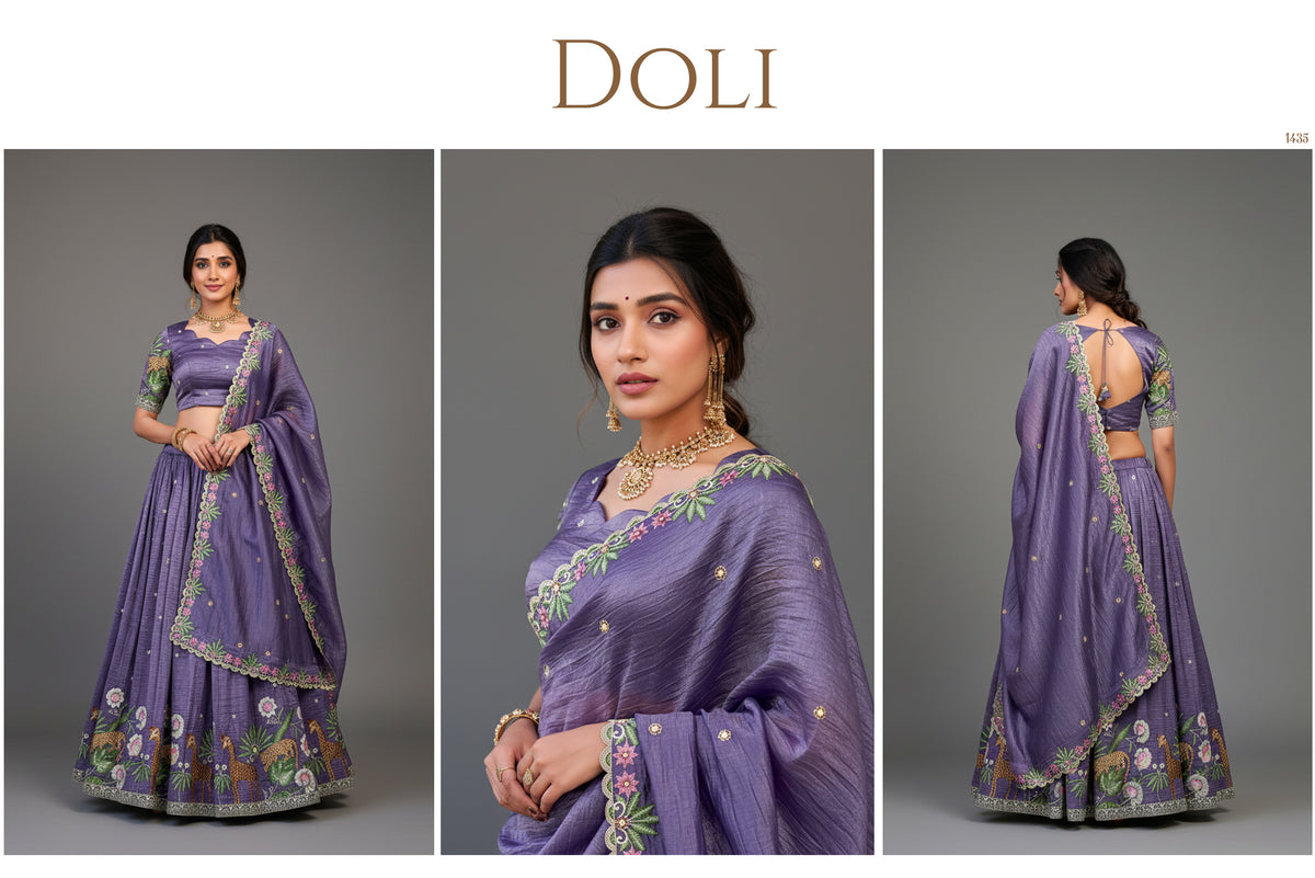 The Kashi Trousseau Heirloom: Lavender Silk Lehenga Ensemble – Lavender – view 1