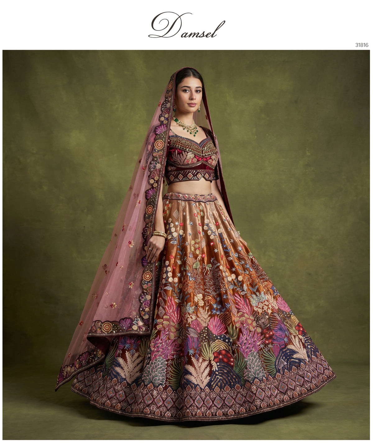 The Aarohi Edit: Plush Velvet Lehenga Ensemble – Multi Colour – view 2